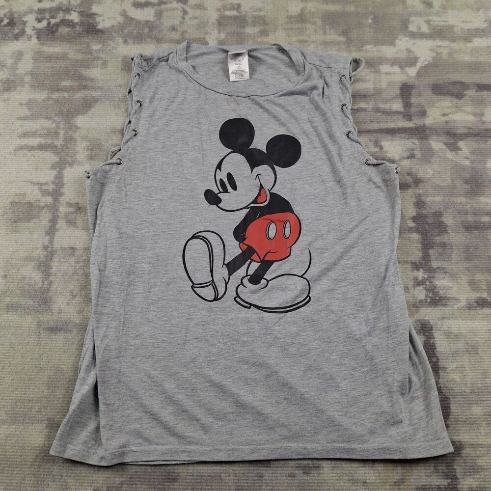 Jerry Leigh Disney Mickey Mouse Side Lace Up Shirt Womens XL Gray High Low Tank